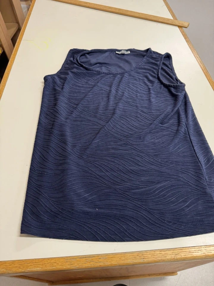 JM Collection Jennifer Moore Sleeveless Top M Navy Blue Wavy Thread Knit Spandex Foto 1 de 4