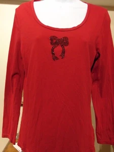 Lord & Taylor Women's Red Top with Black embellished Bow XL - Picture 1 of 3