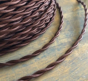Alambre cubierto de rayos retorcidos marrón, estilo vintage, cable de lámpara de tela, luces antiguas - Imagen 1 de 6