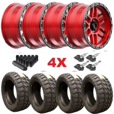 17 KMC KM544 CANDY RED BLACK LIP WHEELS TIRES 33125017 FITS FORD F-150 F150 - Image 1 of 4