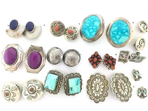 Sterling Silver Multi Native American Styles MIXED LOT 12 TWELVE CLIP Earrings - Picture 1 of 6