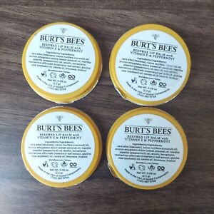 Burt's Bees set of 4 Sample Size Beeswax Lip Balm Vitamin E & Peppermint 2.2g ea