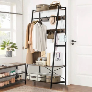 Metal Coat Rack Hall Tree with Storage Shoe Rack & Hooks Freestanding Entryway - Picture 1 of 12