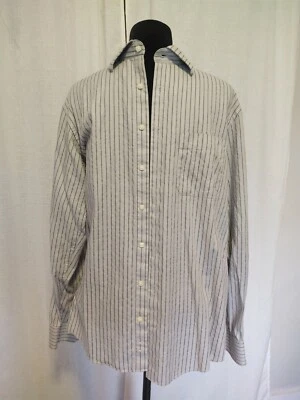 Santorelli 15L Gray Striped Herringbone Button Front Dress Shirt Mens Trim Fit - Image 1 of 4