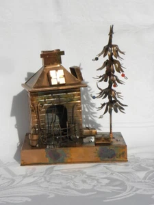 Vintage Copper Art Music Box Christmas Tree & Fireplace “Jingle Bells" Hong Kong - Picture 1 of 12