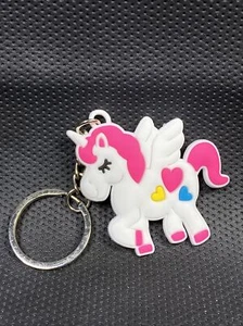 Cute Rainbow Unicorn Animal Keychain Pendant Soft Rubber Key Tag Ring Horse Pink - Picture 1 of 2