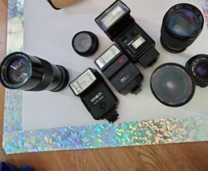 minolta camera equipment lot used 3 Flashes, 4 Lens - Picture 1 of 5