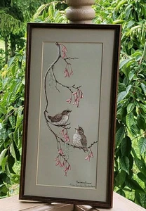 Vtg Anne Worsham Richardson Young Thrush Birds Maple tree Signed Wall Art *Read - Picture 1 of 15