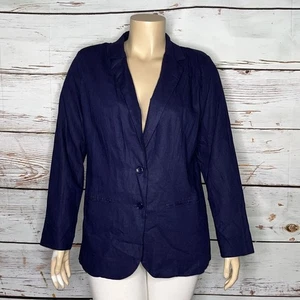 Jessica London NWT Size 18W Navy Blue Notch Collar Linen Blend Blazer Jacket - Bild 1 von 5