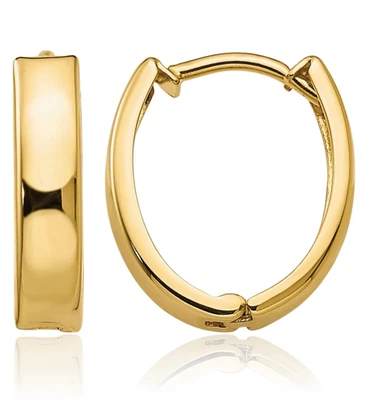 14K Solid Yellow Gold Oval Huggie Small Hoop Earrings - Image 1 of 4