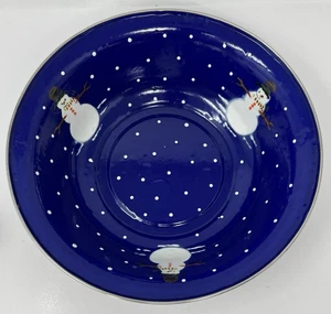 Golden Rabbit II Denise S Harvey Enamelware Christmas Blue Snowman Serving Bowl - Picture 1 of 5