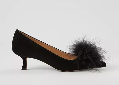 НОВЫЙ ANN TAYLOR ЧЕРНЫЙ NIP НОСОК КОТЕНОК КАБЛУК ЗАМШЕВЫЕ ПЕРО НАСОСЫ КАБЛУКИ ТУФЛИ РАЗМЕР 6,5 - Изображение 1 из 3