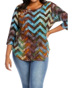 Karen Kane Tie-Dye Burnout Shirttail Top Size M Made In USA Blouse Whimsigoth - Picture 1 of 7