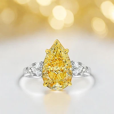 Anillo de diamantes para mujer IGI elegante pera amarilla intensa 3,6 quilates cultivado en laboratorio platino 950 Foto 1 de 4