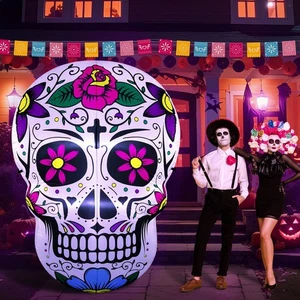 7ft Dia de Los Muertos Inflatable Sugar Skull with LED Light Colorful Day of ... - Picture 1 of 6