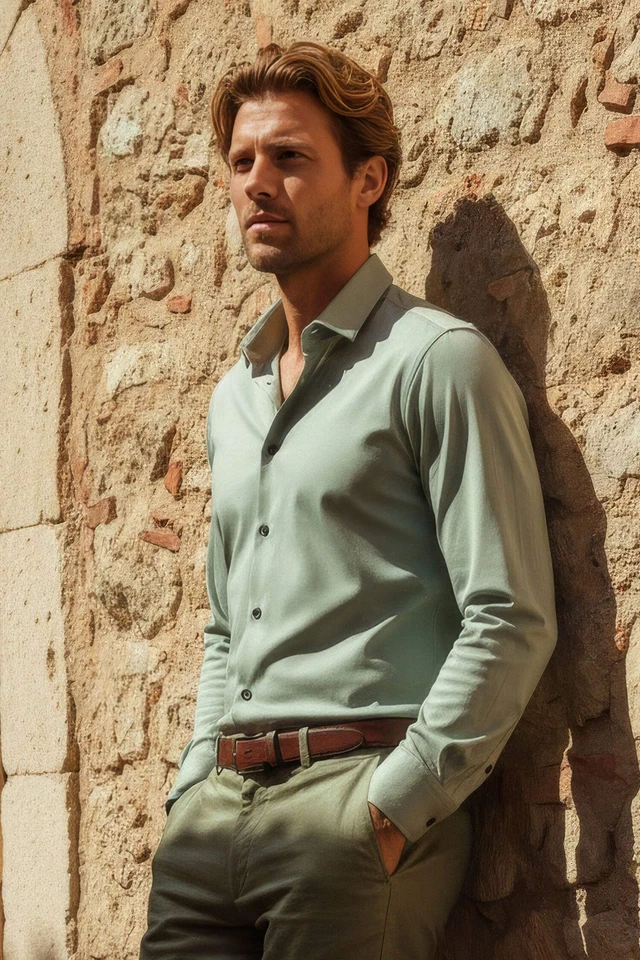 Barabas Men's Strechy Solid Color Button Down Long Sleeve Shirts 4B76 - Image 1 of 4