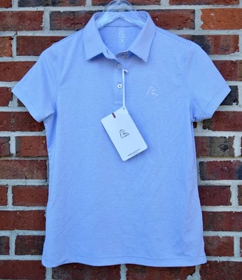 Rhoback Women's Small The Whaler Heather Stripe Performance Polo Birdie Blue/Whi - Image 1 of 4