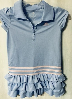 ADIDAS Baby Girls Embroidered Short Sleeve Polo Play Wear Dress LT Blue Size 5 - Image 1 of 4
