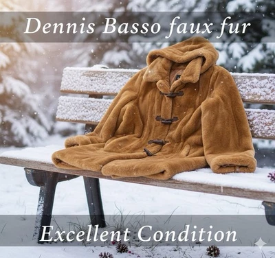 Abrigo Dennis Basso Imitación Piel Palanca Capucha Marrón Camel Largo Invierno Chaqueta 1X Foto 1 de 4