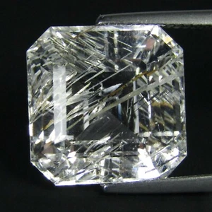 Precioso topacio blanco rutilado natural de 21,70 quilates corte Asscher piedra preciosa Ref -VIDEO - Imagen 1 de 5