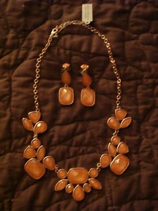 NEW Park Lane HIGHLIGHT Tangerine Glass & Rose Gold $157 Necklace & Earring Set - Picture 1 of 6