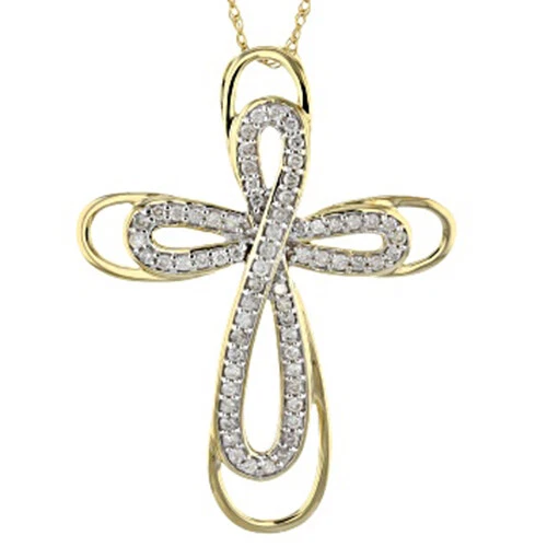 Bianco Vero Moissanite 14k Placcato Oro Giallo Croce Ciondolo Con 18 " Catena - Immagine 1 di 1