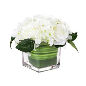  Artificial Silk Rose Flower Centerpiece Arrangement in vase for Home White - Picture 1 of 8