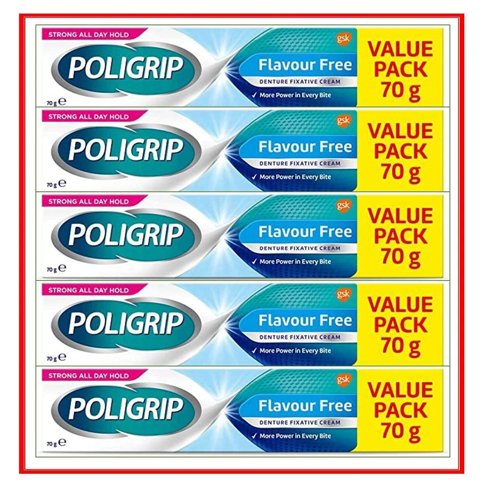 5 x Poligrip Flavour Free 70g Denture Fixative Cream UK SELLER FREE SHIPPING