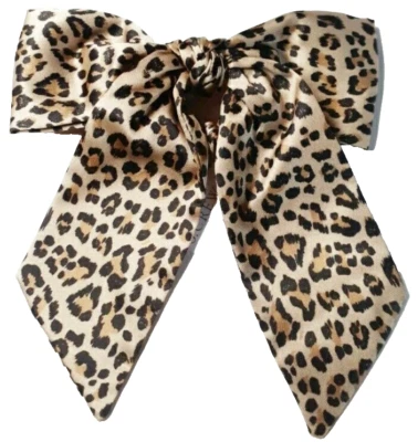 J.Crew Scrunchie Hair Bow One Size Sand Leopard Print Satin K2151 New with Tags - Image 1 of 4