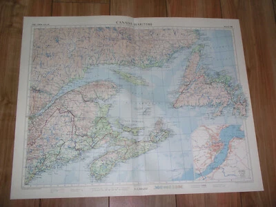 Mapa de las Marítimas 1957 vintage Nova Scotia Terranova Canadá escala 1:2.500.000 Foto 1 de 4