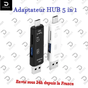 Adaptateur HUB multifonction 5 en 1 USB Type C, USB, Micro USB, Tf, SD. - Afbeelding 1 van 4