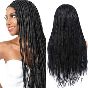 Box Braided Wigs for Black Women 24" Long Braided Wig Fake Scalp Synthetic Heat 