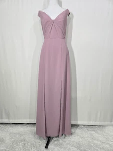 Social Bridesmaids 8186 Dusty Rose Sheer Crepe Off-The-Shoulder Dress Size 6 - Picture 1 of 12