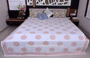 Colcha De Algodón Impresa Con Mandala Indio Tamaño Queen Kantha Blanco - Imagen 1 de 4