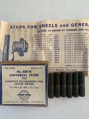 NOS 6 PCS 3/8" SAE X 3/8" USS X 1-1/2" LONG WHEEL STUDS - Image 1 of 4