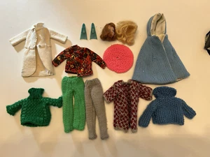 VTG Barbie Doll 1960-70’s Clothes Lot Homemade? Crochet Sweater Pants Coat Fins - Picture 1 of 21
