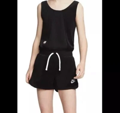 Шорты-комбинезон Nike для девочек молодежные черные Heritage махровая ткань, размер средний - Изображение 1 из 4