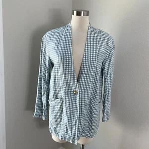 MADEWELL Womens XS Blue 100% Linen Collarless Blazer Gingham Check Jacket - Picture 1 of 16
