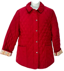 RELATIVITY Red Quilted Car Coat/Jacket M Zipper Snaps Plaid Lining 3 Pockets - Picture 1 of 12