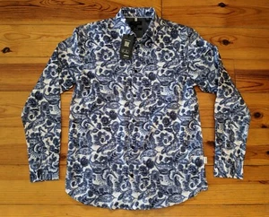 TED BAKER BRAND NEW MENS BLUE FLORAL LONG SLEEVE SHIRT SIZE 3 M - Picture 1 of 6