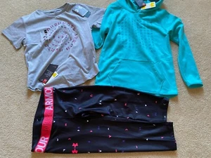 Lot of 3 NWT Under Armour YM Hoodie Sweatshirt Leggings TShirt teal gray black - Picture 1 of 4