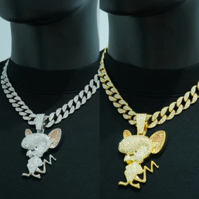 Hip Hop Iced Cartoon Animal Mouse Pendant Necklace Crystal Chain Fashion Jewelry - Image 1 of 4