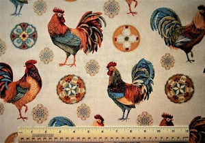 David Textiles Rooster Rainbow Medallions chickens By the 1/2 yard cotton fabric - Picture 1 of 2