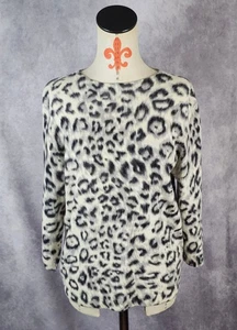 Talbots Pure Cashmere XL Sweater Animal Print Luxury Cozy Classic Black Grey EUC - Picture 1 of 8