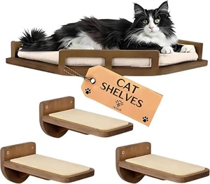 INICIO 3-Step Cat Wall Shelves – Birch Floating Perch, 17lb Capacity - Picture 1 of 5