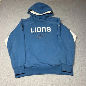 Vintage Reebok Detroit Lions Hoodie Mens Size Medium Heavyweight Embroidered Blu - Picture 1 of 14
