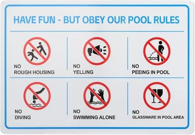 Letrero de metal grande de advertencia de seguridad para piscina decoración de pared interior/exterior 12 x 18" Foto 1 de 2