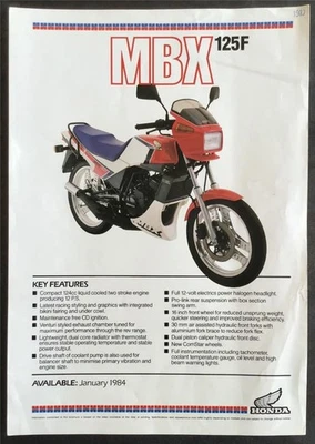 HONDA MBX 125F Motorcycle Sales Specification Leaflet For JAN 1984 - Image 1 of 2