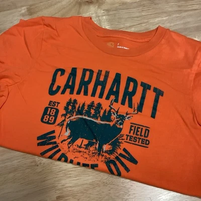 Boys Carhartt "wildllife Division" short sleeved cotton tee 7 Orange - Image 1 of 4