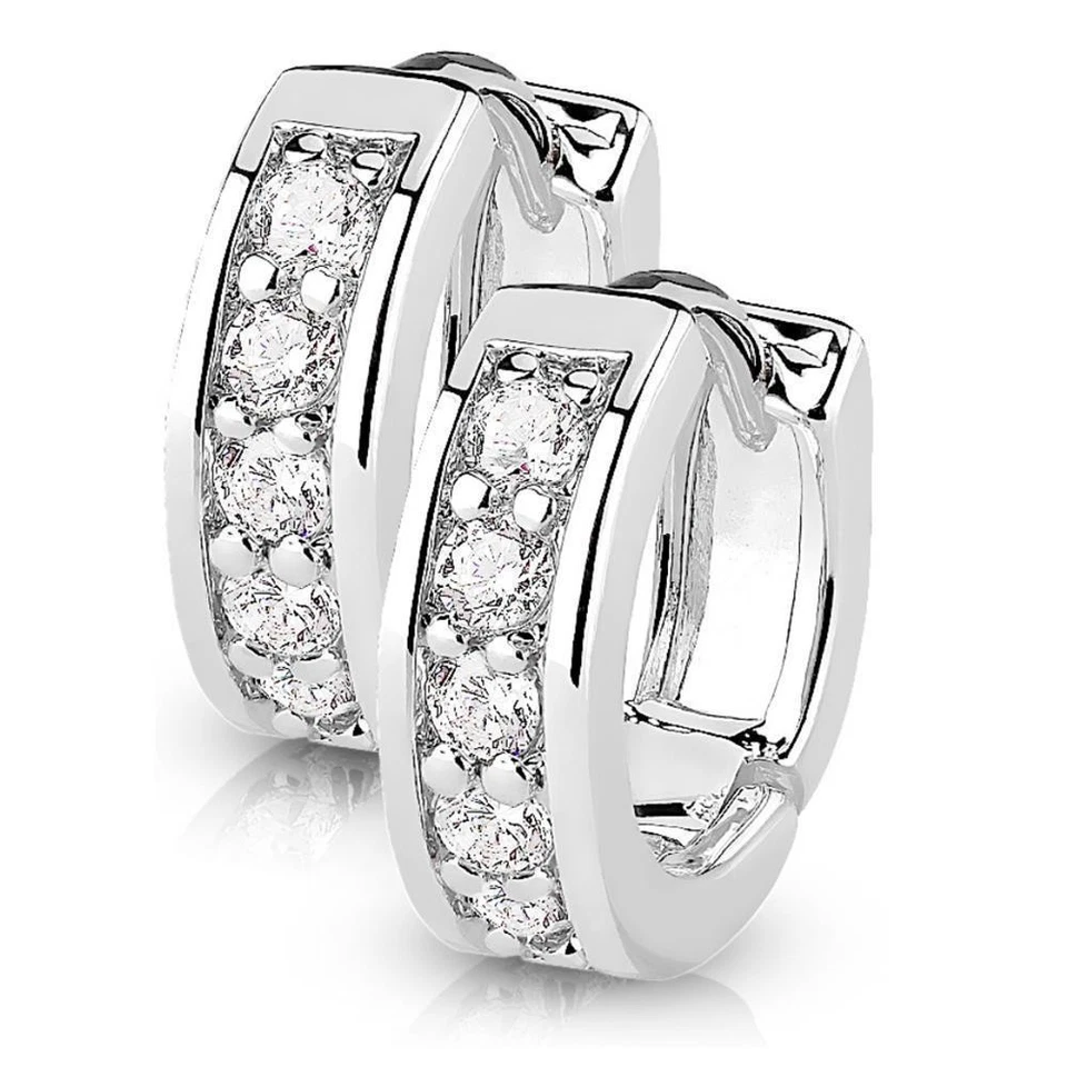 silberne Creolen klare Kristalle Edelstahl Damen Frauen Mädchen Geschenk Ohrring - Bild 1 von 1